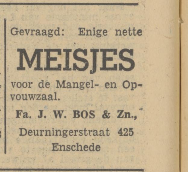 Deurningerstraat 425 Fa. J.W. Bos & Zn. advertentie Tubantia 22-3-1951.jpg