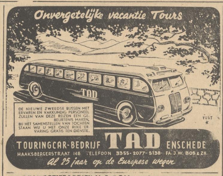 Haaksbergerstraat 148 Fa. J.W. Bos & Zn. Touringcarbedrijf TAD advertentie Tubantia 7-8-1947.jpg