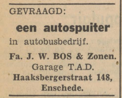 Haaksbergerstraat 148 Fa. J.W. Bos & Zn. Garage TAD advertentie Tubantia 5-9-1947.jpg