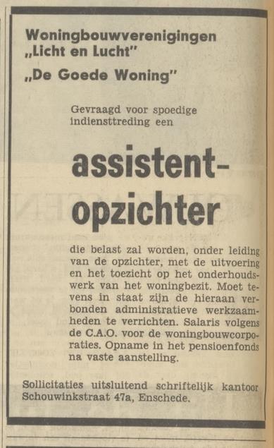 Schouwinkstraat47a Woningbouwvereniging Licht en Lucht en De Goede Woning advertentie Tubantia 29-4-1966.jpg