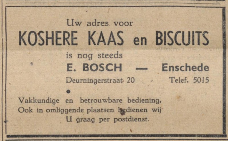Deurningerstraat 20 E. Bosch advertentie Nieuw Israelietisch weekblad 2-1-1948.jpg