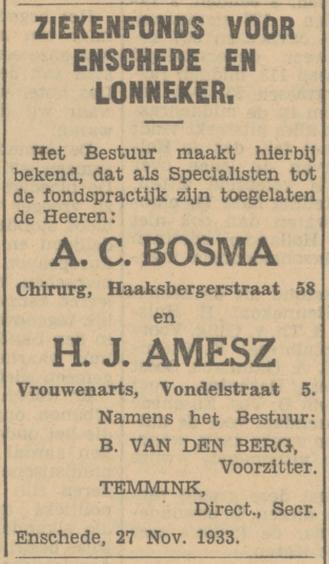 Haaksbergerstraat 58 A.C. Bosma chirurg advertentie Tubantia 27-11-1933.jpg