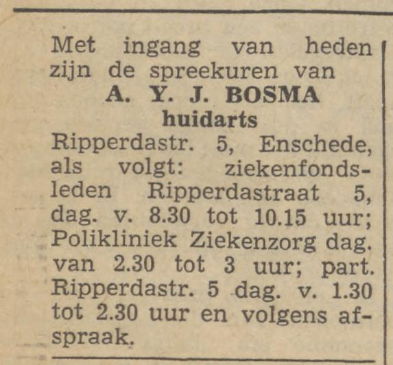 Ripperdastraat 5 A.Y.J. Bosma huidarts advertentie De Waarheid 3-1-1963.jpg