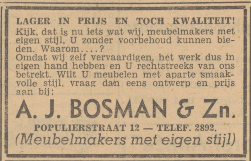 Populierstraat 12 A.J. Bosman advertentie Tubantia 8-1-1949.jpg