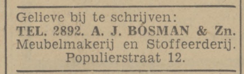 Populierstraat 12 A.J. Bosman advertentie Tubantia 15-3-1941.jpg