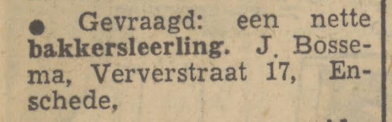 Ververstraat 17 J. Bossema bakkerij advertentie Tubantia 3-1-1951.jpg