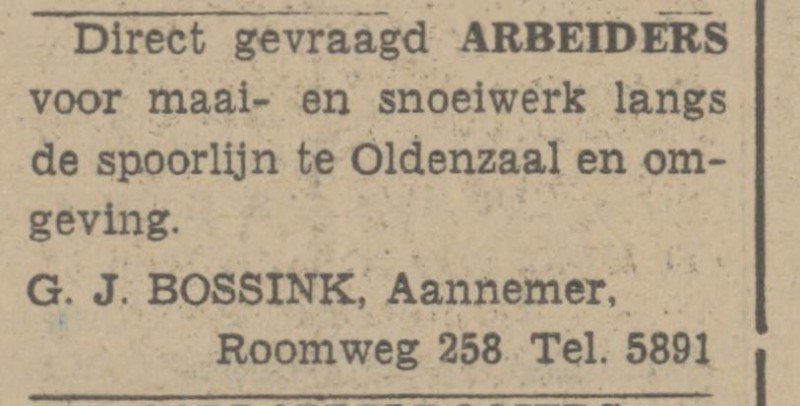 Roomweg 258 G.J. Bossink Aannemer advertentie Tubantia 19-9-1942.jpg