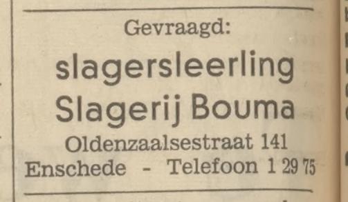 Oldenzaalsestrraat 141  Bouma slagerij advertentie Tubantia 28-6-1966.jpg
