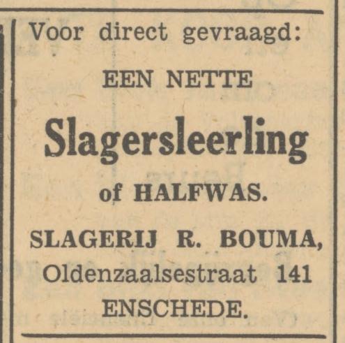Oldenzaalsestrraat 141 R. Bouma slagerij advertentie Tubantia 16-9-1950.jpg