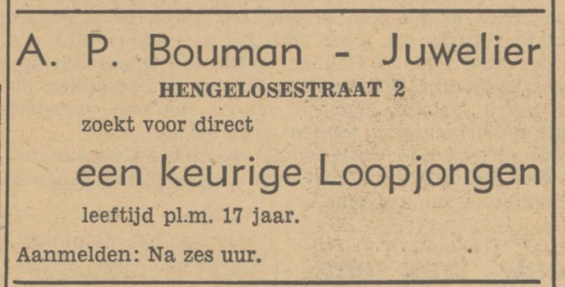 Hengelosestraat 2 A.P. Bouman Juwelier advertentie Tubantia 21-9-1948.jpg