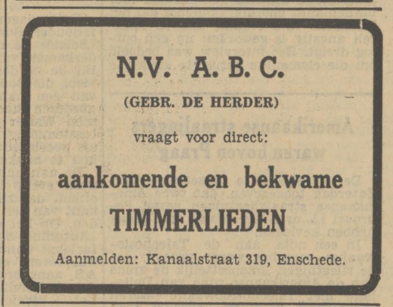 Kanaalstraat 319 N.V. A.B.C. Gebr. de Herder advertentie Tubantia 19-2-1951.jpg