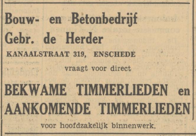 Kanaalstraat 319 Bouw- en Betonbedrijf Gebr. de Herder advertentie Tubantia 26-9-1950.jpg