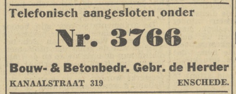 Kanaalstraat 319 Bouw- en Betonbedrijf Gebr. de Herder advertentie Tubantia 25-3-1950.jpg