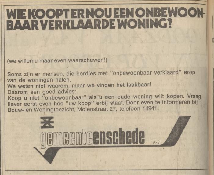 Molenstraat 27 Bouw- en Woningtoezicht  advertentie Tubantia 9-10-1970.jpg