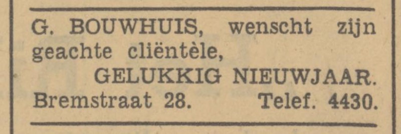 Bremstraat 28 G. Bouwhuis advertentie Tubantia 31-12-1940.jpg