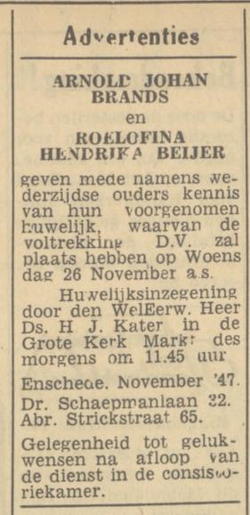 Abraham Strickstraat 65 A.J. Brands advertentie Tubantia 18-11-1947.jpg