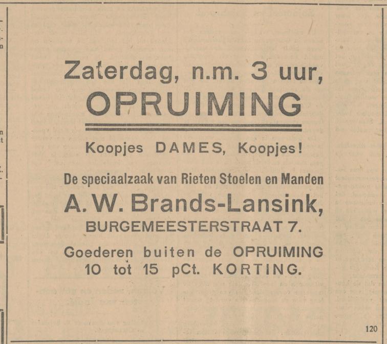 Burgemeesterstraat 7 A.W. Brands-Lansink advertentie Tubantia 31-1-1930.jpg