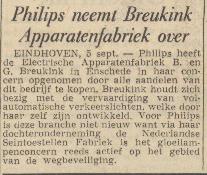 Electrische Apparatenfabriek B. en G. Breukink krantenbericht de Volkskrant 6-9-1961.jpg