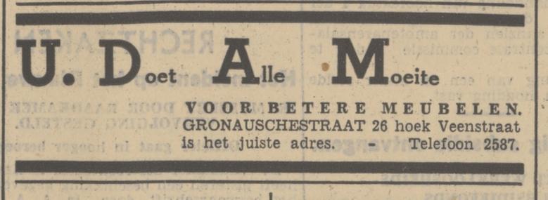 Gronausestraat 26 hoek Veenstraat U. Dam advertentie Tubantia 9-10-1937.jpg