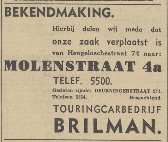 Deurningerstraat 271 Touringcarbedrijf Brilman advertentie Tubantia 30-3-1937.jpg