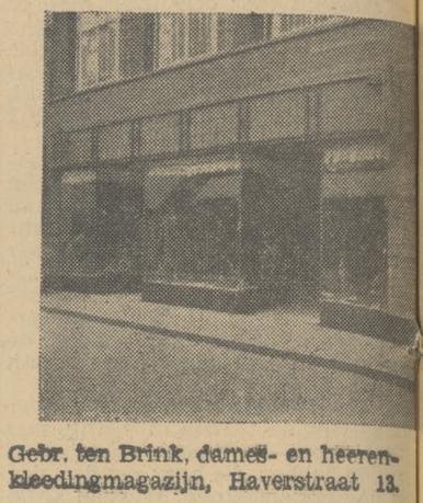 Haverstraat 13 Gebr. ten Brink, dames- en heren- kledingmagazijn krantenfoto Tubantia 19-6-1934.jpg