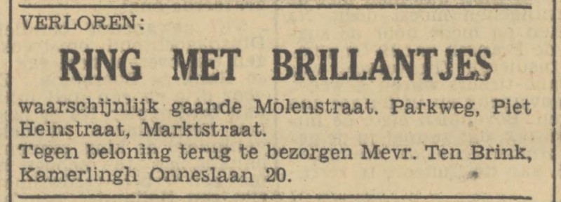 Kamerlingh Onneslaan 20 Mevr. Ten Brink advertentie Tubantia 22-12-1950.jpg