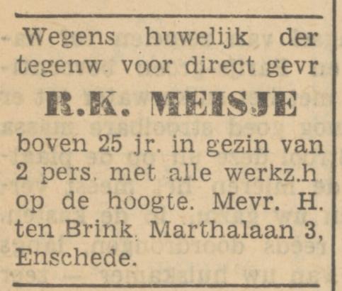 Marthalaan 3 H. ten Brink advertentie Tubantia 9-9-1950.jpg