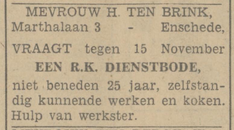 Marthalaan 3 H. ten Brink advertentie Tubantia 15-9-1942.jpg