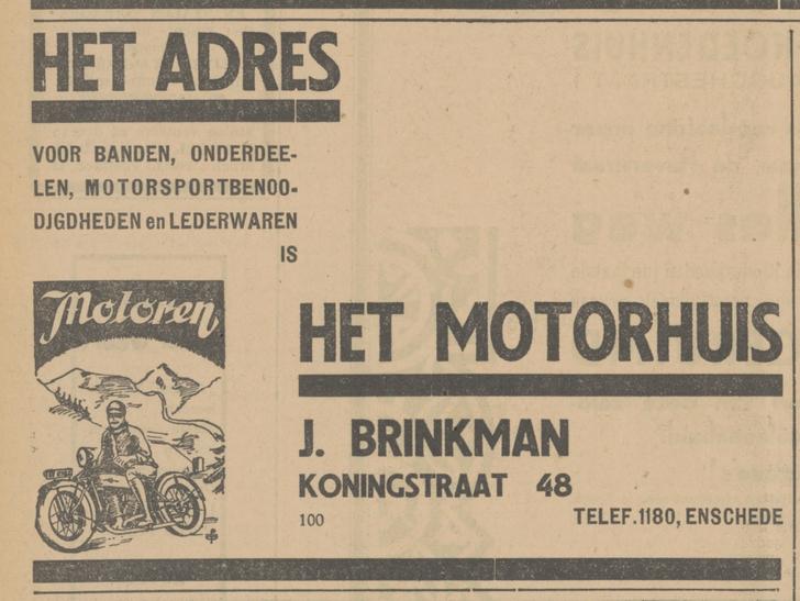 Koningstraat 48 J. Brinkman Het Motorhuis advertentie Tubantia 5-6-1931.jpg