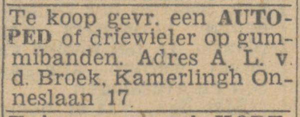 Kamerlingh Onneslaan 17 A.L. van den Broek advertentie Tubantia 21-8-1944.jpg