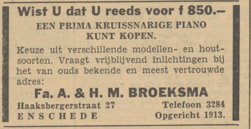 Haaksbergerstraat 27 Fa. A. & H.M. Broeksma  advertentie Tubantia 17-12-1951.jpg