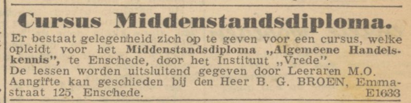 Emmastraat 125 B.G. Broen Leraar M.O. advertentie Trouw 11-9-1945.jpg