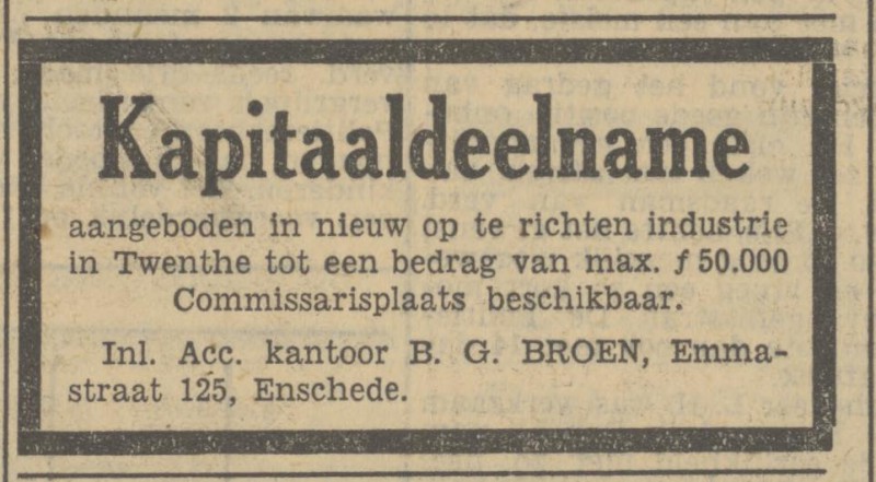 Emmastraat 125 B.G. Broen advertentie Tubantia 23-2-1951.jpg