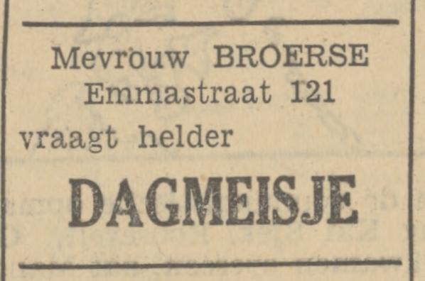 Emmastraat 121 Mevr. Broerse advertentie Tubantia 10-11-1950.jpg