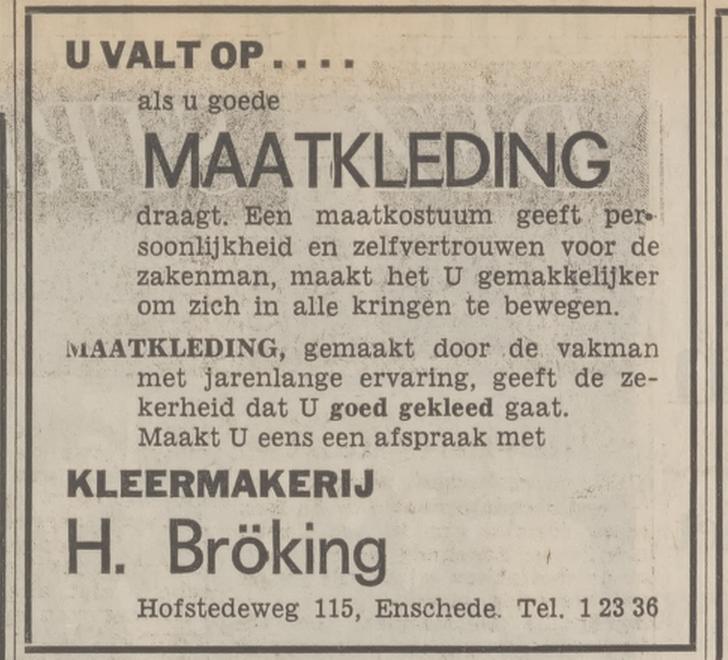 Hofstedeweg 115 H. Bröking Kleermakerij advertentie Tubantia 26-10-1968.jpg