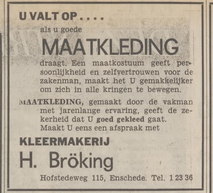 Hofstedeweg 115 H. Bröking Kleermakerij advertentie Tubantia 26-10-1968.jpg