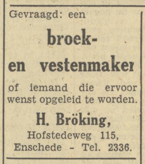 Hofstedeweg 115 H. Bröking advertentie Tubantia 21-1-1950.jpg