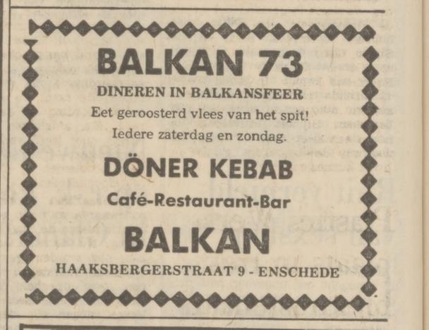 Haaksbergerstraat 9 Balkan restaurant advertentie Tubantia 6-9-1974.jpg