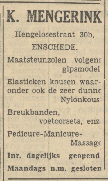 Hengelosestraat 30b K. Mengerink advertentie Tubantia 15-8-1951.jpg