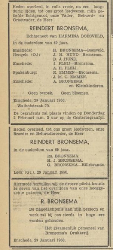 Walhofstraat 70 R. Bronsema overlijdensadvertentie Tubantia 30-1-1950.jpg