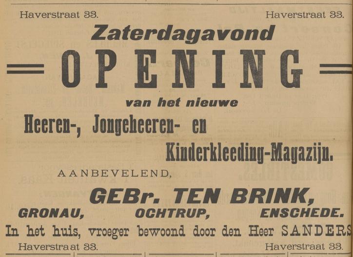 Haverstraat 33 Gebr. ten Brink kledingzaak advertentie Tubantia 14-2-1903.jpg