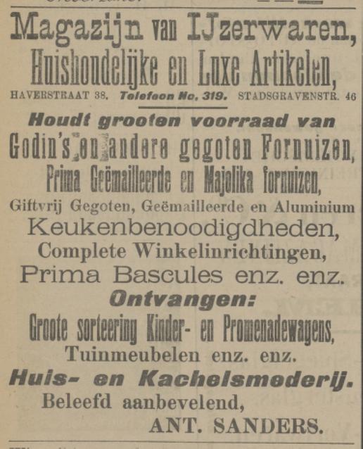 Haverstraat 38 Ant. Sanders IJzerwaren advertentie Tubantia 14-5-1910.jpg