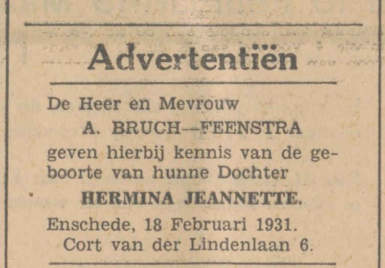 Cort van der Lindenlaan 6 A. Bruch advertentie Tubantia 18-2-1931.jpg