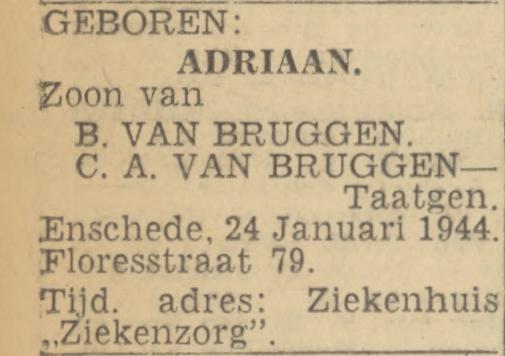 Floresstraat 79 B. van Bruggen advertentie Twentsch nieuwsblad 25-1-1944.jpg
