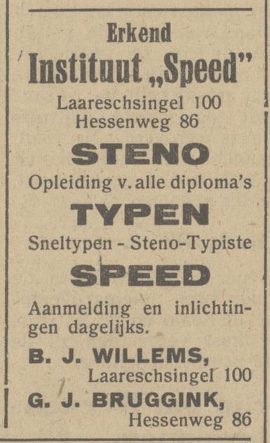 Hessenweg 86 G.J. Bruggink Erkend Instituut Speed advertentie 13-4-1945.jpg