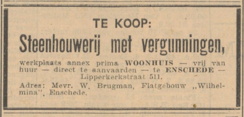 Lipperkerkstraat 511 W, Brugman steenhouwerij advertentie 14-6-1954.jpg