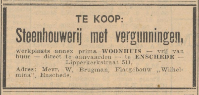 Lipperkerkstraat 511 W, Brugman steenhouwerij advertentie 14-6-1954.jpg