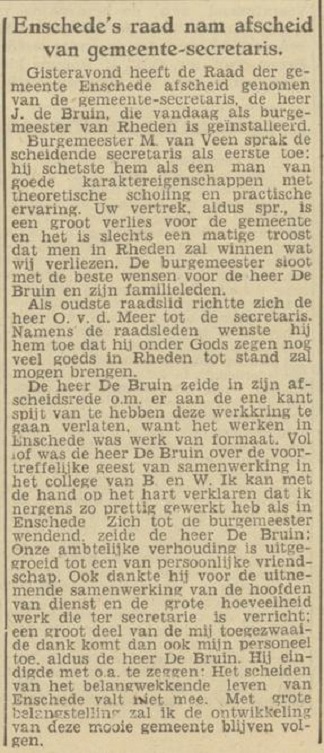J. de Bruin Gemeentesecretaris krantenbericht Tubantia 10-1-1950.jpg