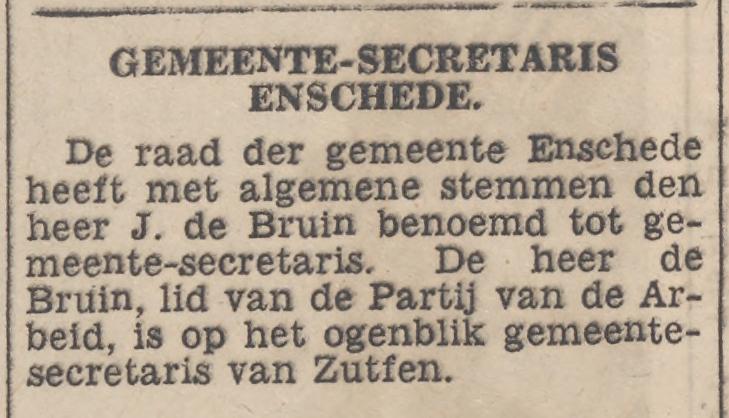 J. de Bruin Gemeentesecretaris krantenbericht 8-8-1946.jpg