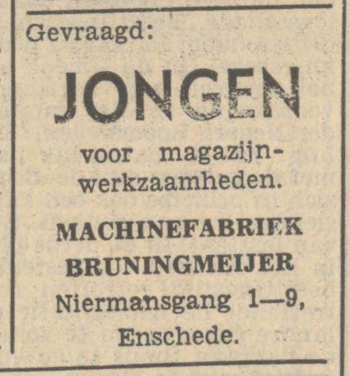 Niermansgang 1-9 Machinefabriek Bruningmeijer advertentie Tubantia 21-4-1951.jpg